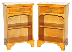 Vintage Burr Yew Wood Lamp Side Tables, Set of 2