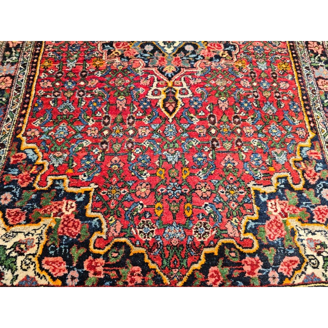 Vintage Persian Bidjar Rug, Hand-Knotted Wool, Geometric Medallion Pattern, Red & Navy, 3x4 For Sale - Image 13 of 16