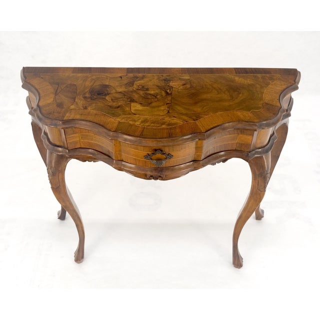 Italian One Drawer Thick Burl Olive Wood Veneers Patches Console Table MINT