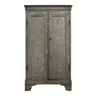 19th Century Swedish Gray Painted Pine Double Door Utility/Jelly Cabinet For Sale