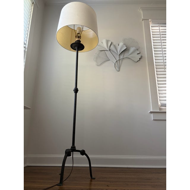 1990s Laura Lee Designs Handcrafted Wrought Iron Tripod Floor Lamp For Sale - Image 4 of 4