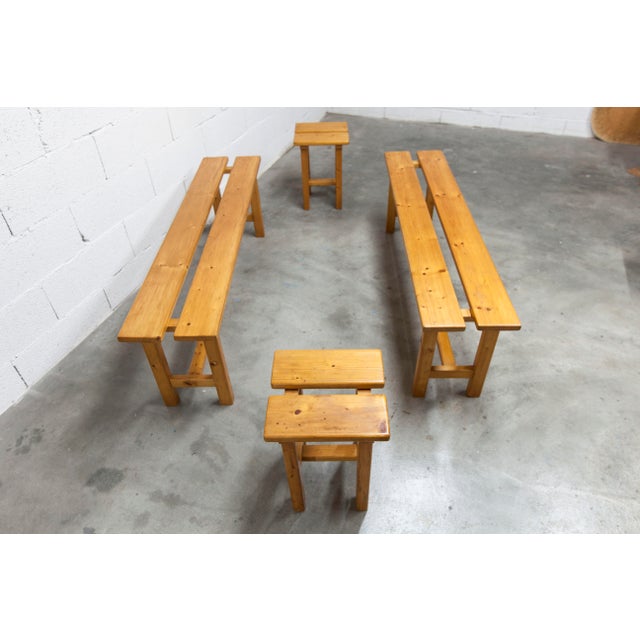 Vintage Benches and Stools in Mountain Pine, 1970, Set of 4 For Sale - Image 18 of 18