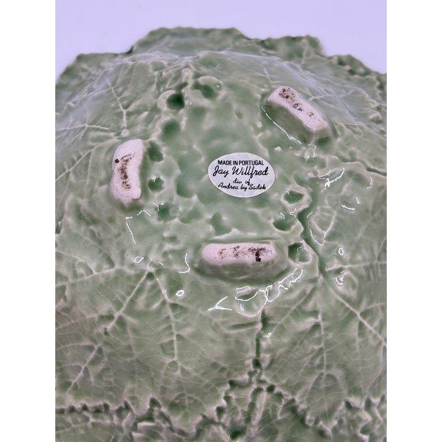 Vintage Caldas Portugal Majolica Pottery Green Grapes Leaves Bowl Jay Wilfred For Sale In New York - Image 6 of 6