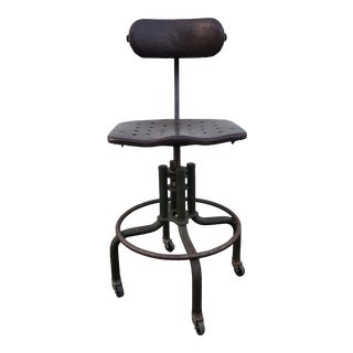 Industrial Leather Wrapped Drafting Stool For Sale