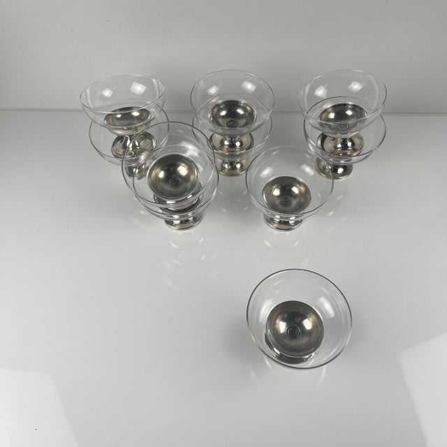 Set of 10 dessert/ice cream cups, glass and metal (silvered?), 1970 Dimensions: Diameter: 10 cm Height: 7.5 cm Good...