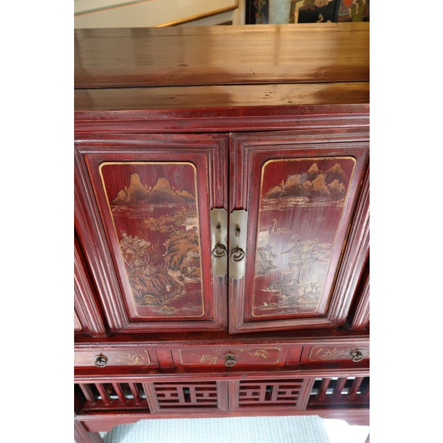Early 20th-Century Chinese Red Lacquer Pantry Cabinet For Sale - Image 9 of 18