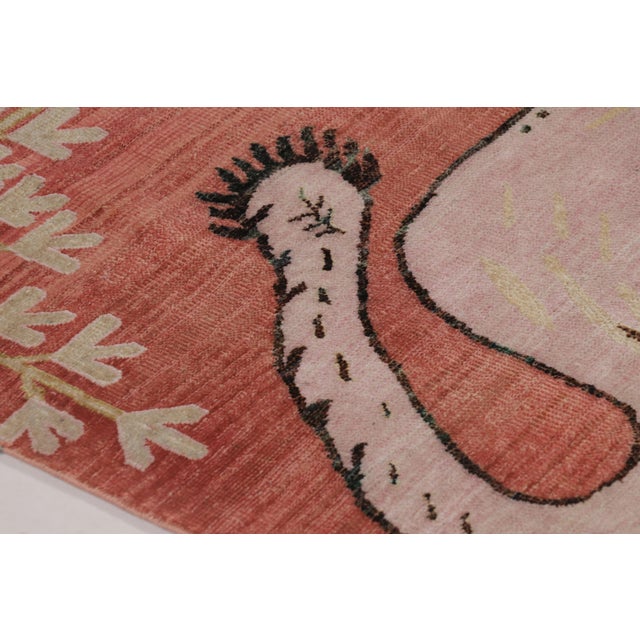 Rug & Kilim Modern Persian Gabbeh Inspired Rug in Coral and Gold Lion Pictorial For Sale In New York - Image 6 of 8