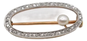 1910s Diamond and Pearl Brooch With Original Box