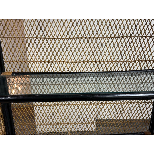 Wicker, Glass + Black Bamboo Étagère, Mid 20th Century For Sale - Image 9 of 12