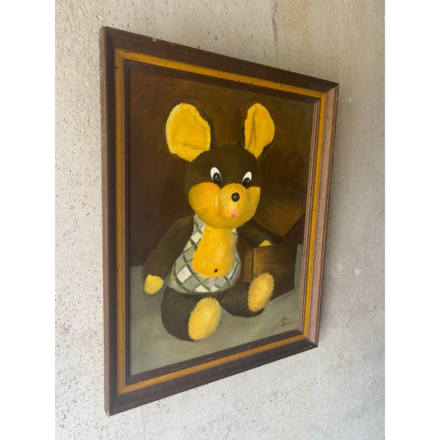 Vintage Teddy Bear Painting - Whimsical Rustic Modern Folk Art For Sale - Image 4 of 6