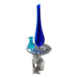 Handblown Glass 22" Vase by Victor Chiarizia, Cobalt Blue, Incalmo Technique For Sale