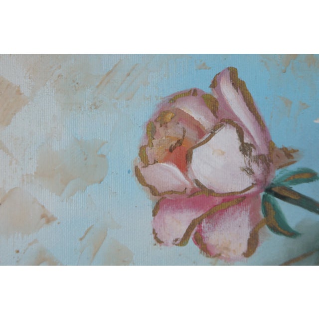 Mid 20th Century Vintage B. Barry Floral Vase of Roses Still Life Oil Painting on Canvas For Sale - Image 10 of 13
