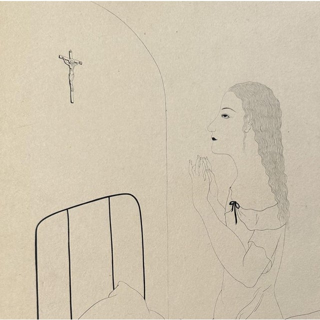 Modern Léonard Tsuguharu Foujita, Prayer, 1920, Original Etching For Sale - Image 3 of 5