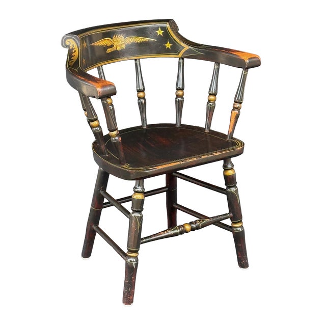 Black American Ebonized Captain's Chair With Federal Style Eagle and Stars For Sale - Image 8 of 18