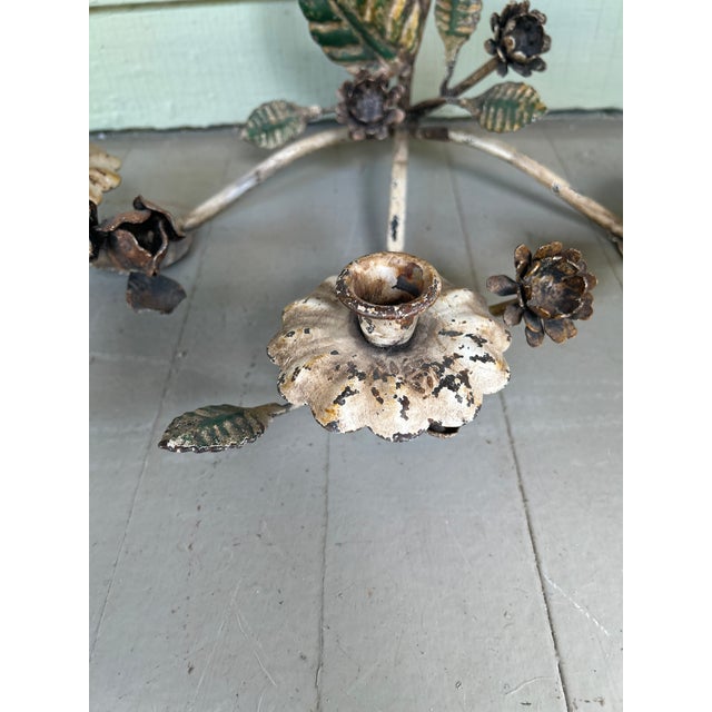 Metal 1950s Tole Floral Wall Sconce For Sale - Image 7 of 13