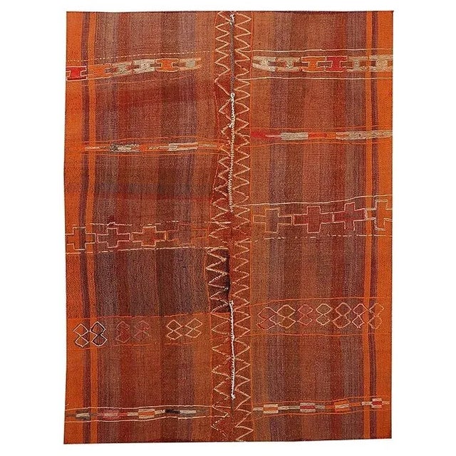 Textile Modern Vintage Orange Kilim Rug For Sale - Image 7 of 7