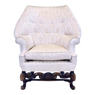 William Switzer Wing Chair in White Damask, Georgian Style, 2020's For Sale