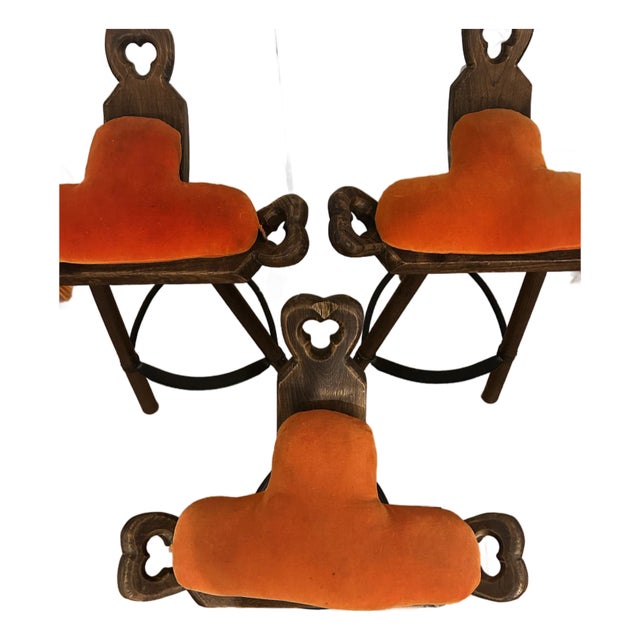 Mid 20th Century Set of Three Spanish Brutalist Bar Stools For Sale