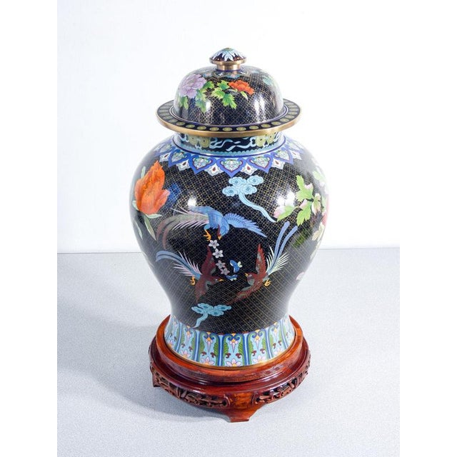 Large Cloisonné Enamel Vase with Lid, China For Sale - Image 4 of 18