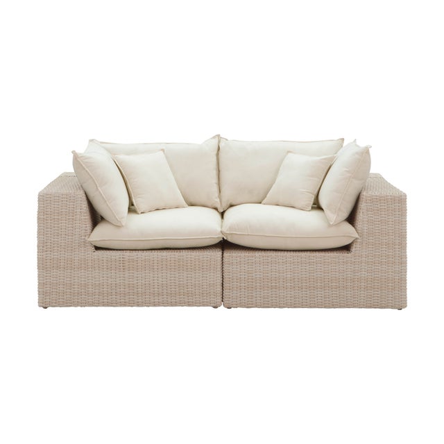 Boho Chic Cali Natural Wicker Outdoor Modular Loveseat For Sale - Image 3 of 9