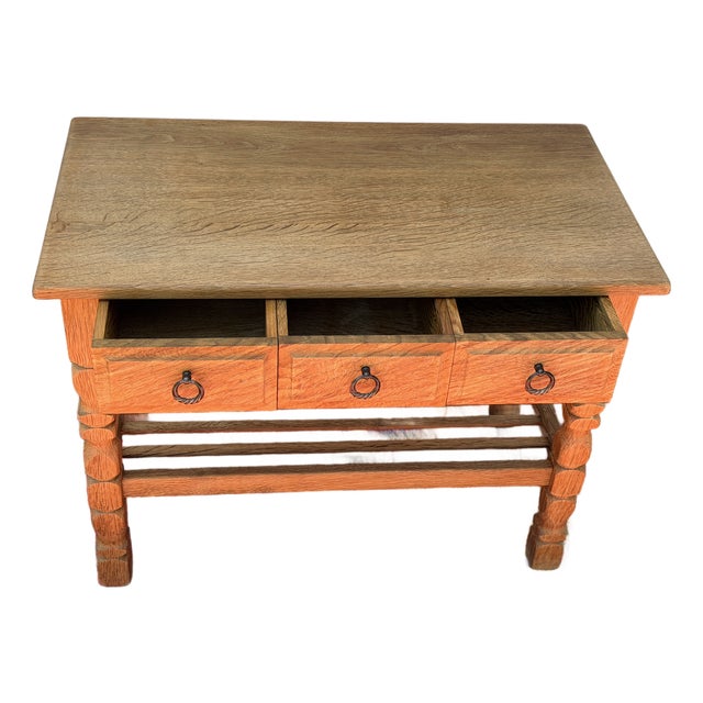Danish Oak Side Table With Storage Drawers For Sale