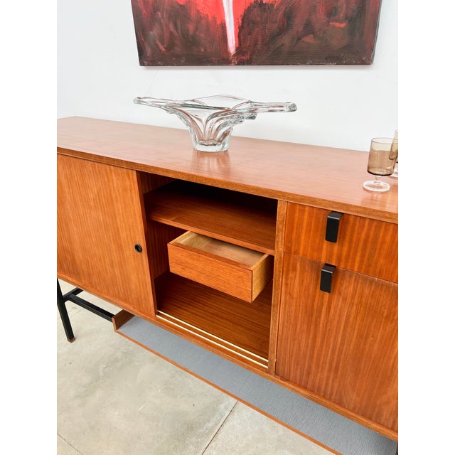 Wood Modernist Teak Sideboard with Metal Base by Alain Richard for Caminelle, 1960s For Sale - Image 7 of 18