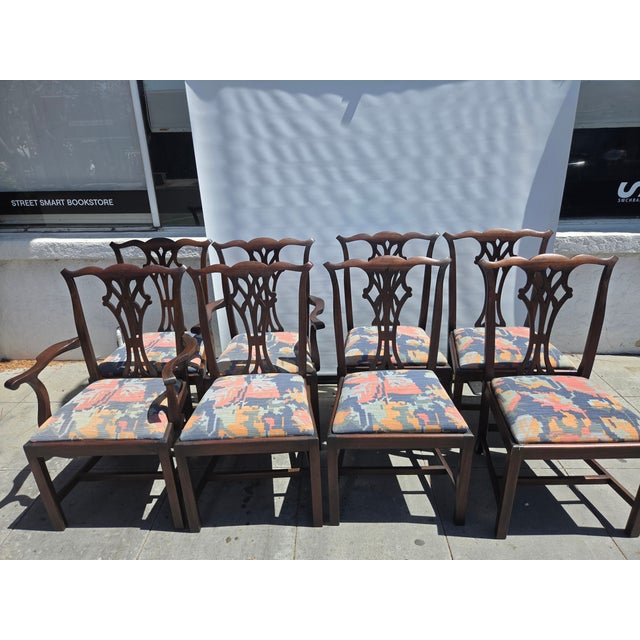 Antique 1920s Chippendale Hand Carved Georgian Style Chairs Set of Eight Brown Mahogany For Sale - Image 11 of 11