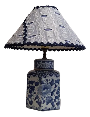 Vintage Table Lamp with Blue and White Porcelain Base and Handmade Fabric Shade from Lamplove, 1990s