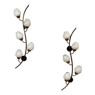 1940s Mid-Century Modern, Astra, Monumental Floral Sconces, Copper, Brass, Glass - a Pair For Sale