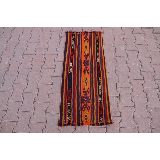 1970s Turkish Ethnic Design Striped Orange Small Kilim Rug For Sale - Image 13 of 13