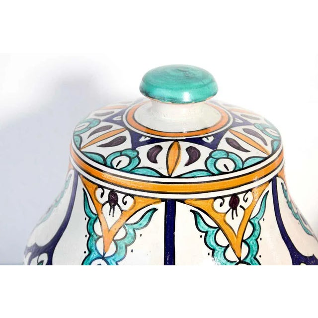 Ceramic Moroccan Ceramic Glazed Covered Jars Handcrafted in Fez Morocco - A Pair For Sale - Image 7 of 13