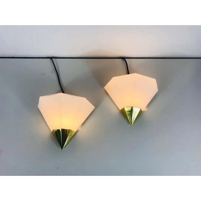 Midcentury Brass and Opaline Glass Wall Lamps by Limburg, Germany, 1970s, Set For Sale - Image 10 of 13