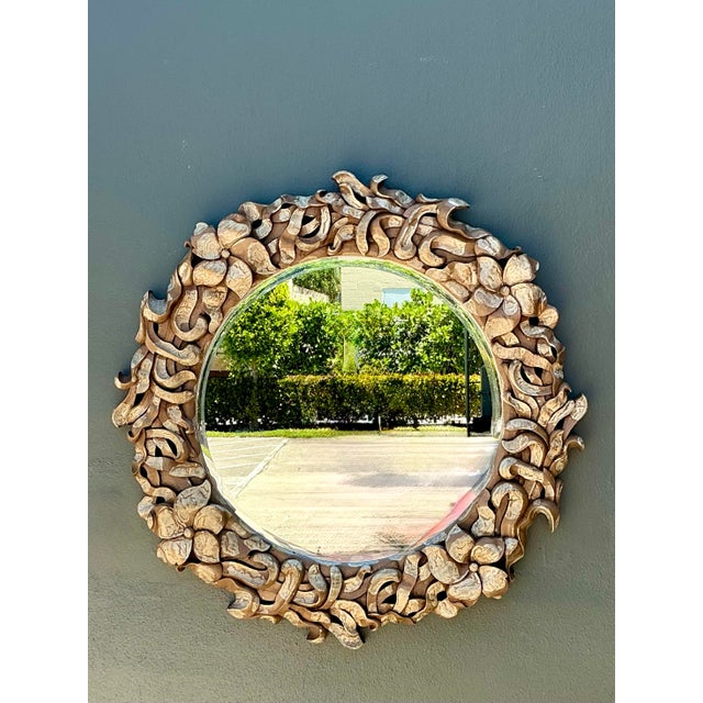 Vintage Washed Finish Floral Cloud Mirror For Sale In West Palm - Image 6 of 12