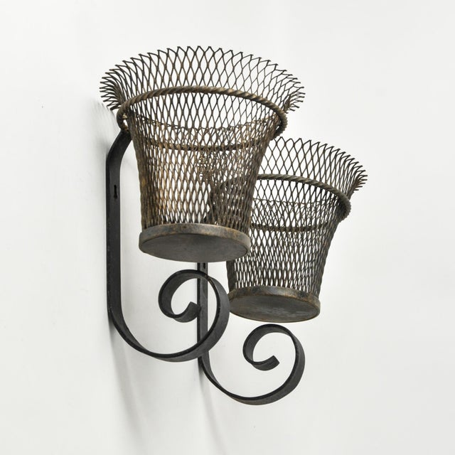 Antique French Wire Basket Wall Mount Cachepot Pair For Sale - Image 13 of 14