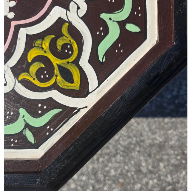 2020s Maroon Moroccan Hand-Painted Accent Table For Sale - Image 5 of 6
