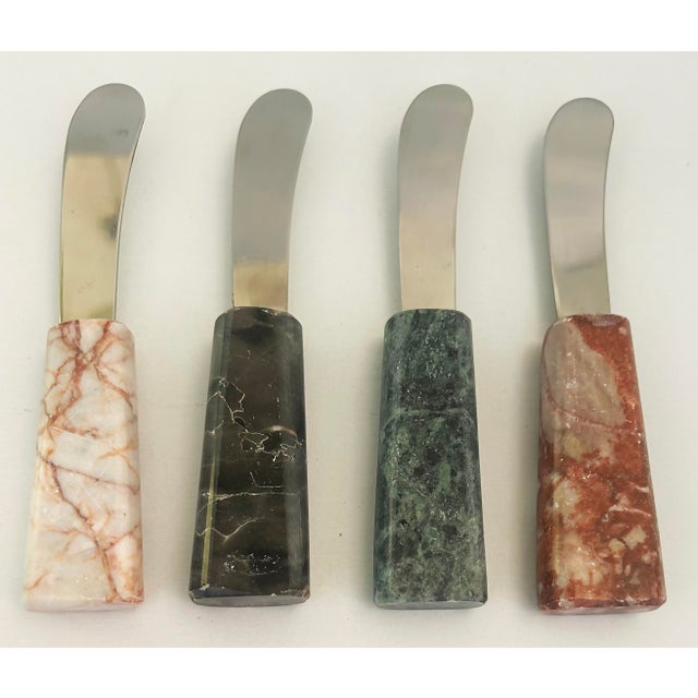 Asian Soft Cheese Spreaders Set with Marble Handles, Stainless Steel, Original Box Offered for sale is a set of four soft...
