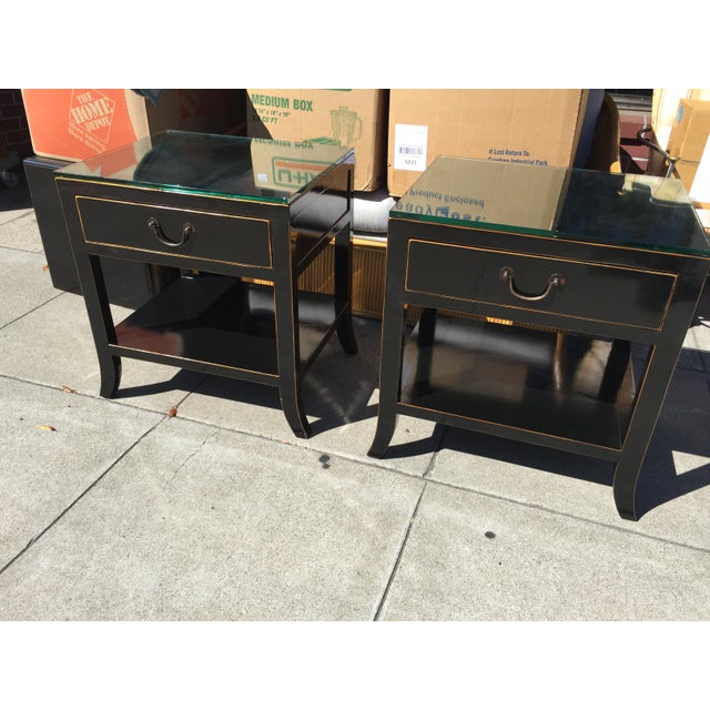 Pair High Gloss Black Lacquer Nightstands End Tables Chairish