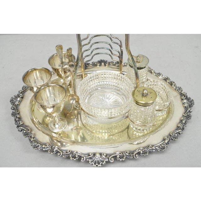 Antique Victorian Silver Plated Footed Breakfast Set Toast Rack w / Tray and "M" Mongram. Set includes a toast rack, salt...