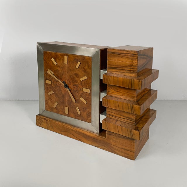 Italian Art Deco Wooden and Metal Table Clock, 1930s For Sale - Image 15 of 15