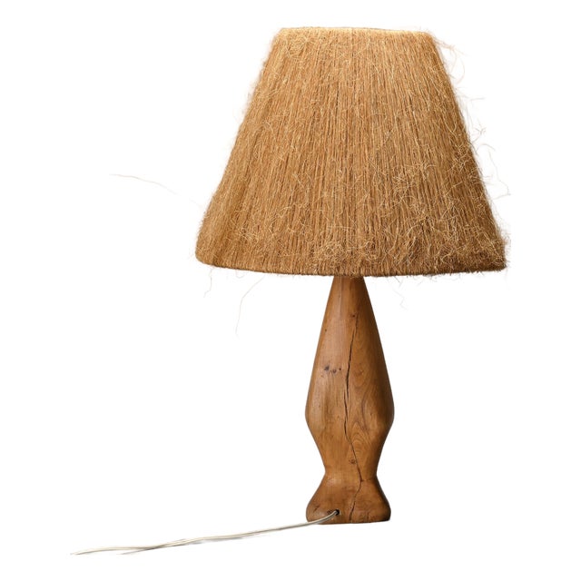Turned Wood and Natural Fiber Lamp, France, 1960 For Sale