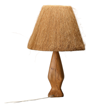 Turned Wood and Natural Fiber Lamp, France, 1960