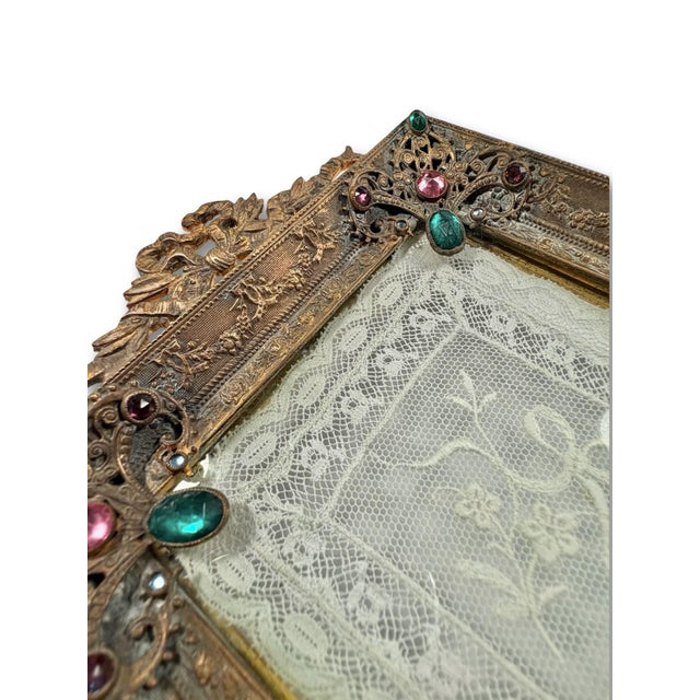 Antique Empire Art Gold Jeweled Vanity Tray With Ivory Lace, Circa 1920s–1930s For Sale - Image 13 of 13