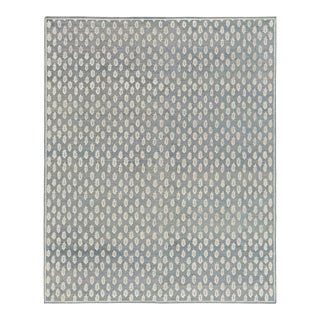 Rug & Kilim’s Modern Block Print Runner Rug in Blue with White Floral Pattern - 3x10 For Sale