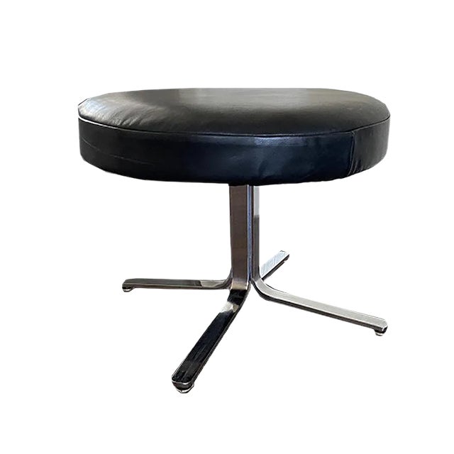Vintage Modernist Chrome and Leather Stool Ottoman, 1970s For Sale
