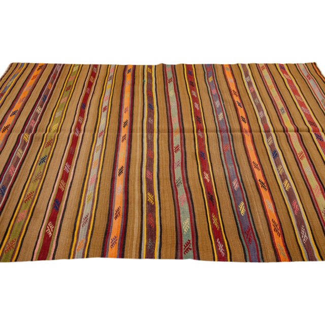 1960s 1960s Vintage Kilim Handmade Multicolor Stripe Wool Rug For Sale - Image 5 of 7