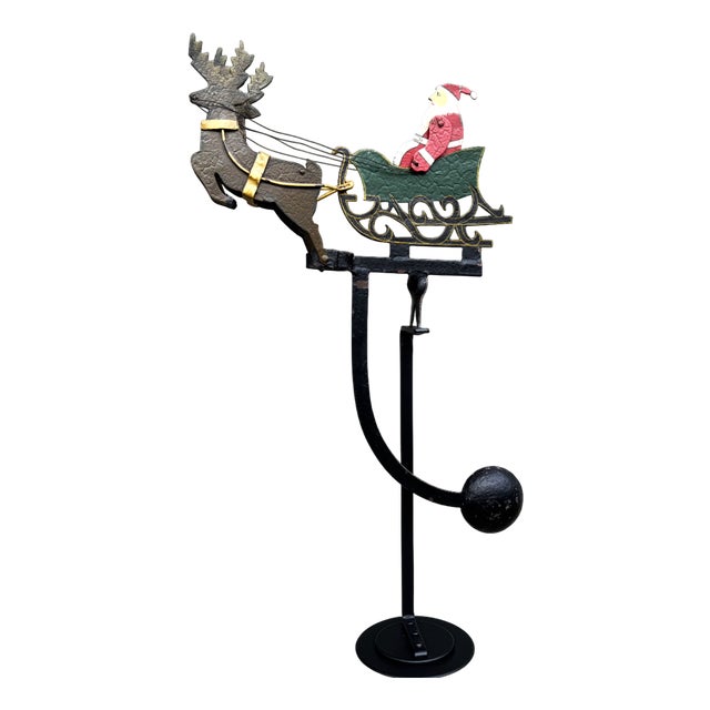 Vintage Metal Kinetic Sculpture with Santa Sleigh and Reindeer, 1950s For Sale