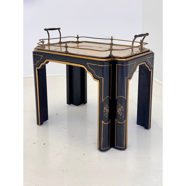 Vintage Regency Style Black Lacquer and Brass Side Table With Chinoiserie Detail For Sale - Image 14 of 16