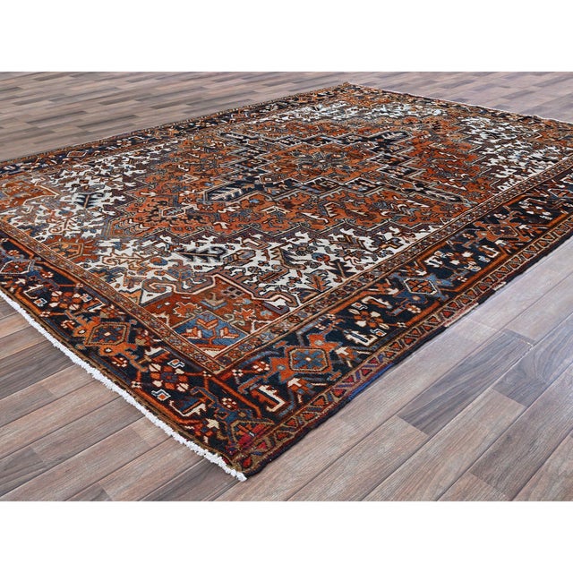 Vintage Persian Carpet Handmade Heriz Wool Oriental Rug, Rust, 7'7" X 10'2" For Sale In New York - Image 6 of 12