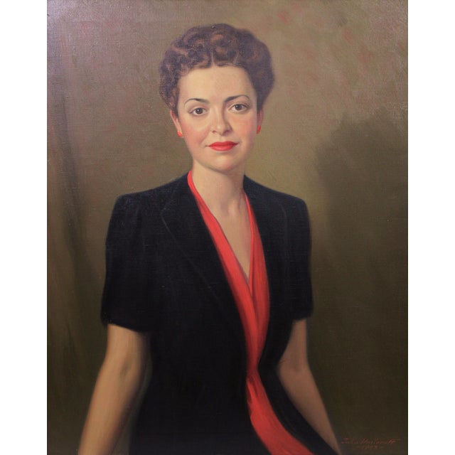 John Doctoroff (American, 1893 - 1970) oil painting on canvas portrait of elegant woman with coiffed hair. Very well...