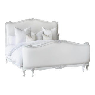 Eloquence French Queen Bed Frame in White Linen and Silver Two-Tone Finish For Sale